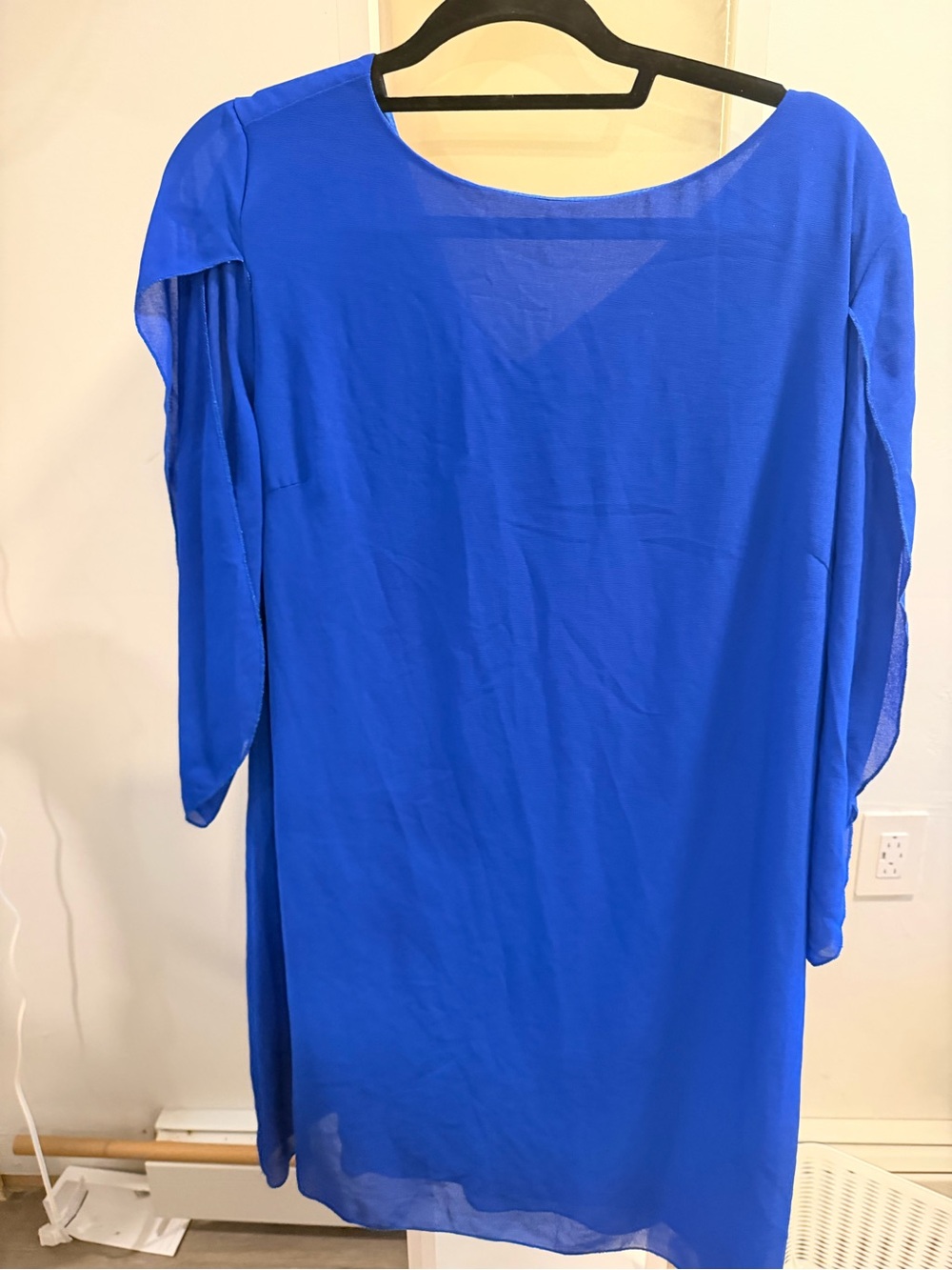 Grace Karin Sheer Long-Sleeve Shift Dress in Bright Blue